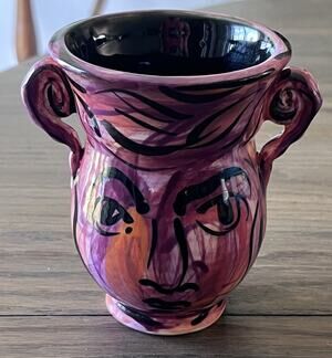 Pottery Ceramic Art Face Vase Handpainted Y2K Hand Signed 5"